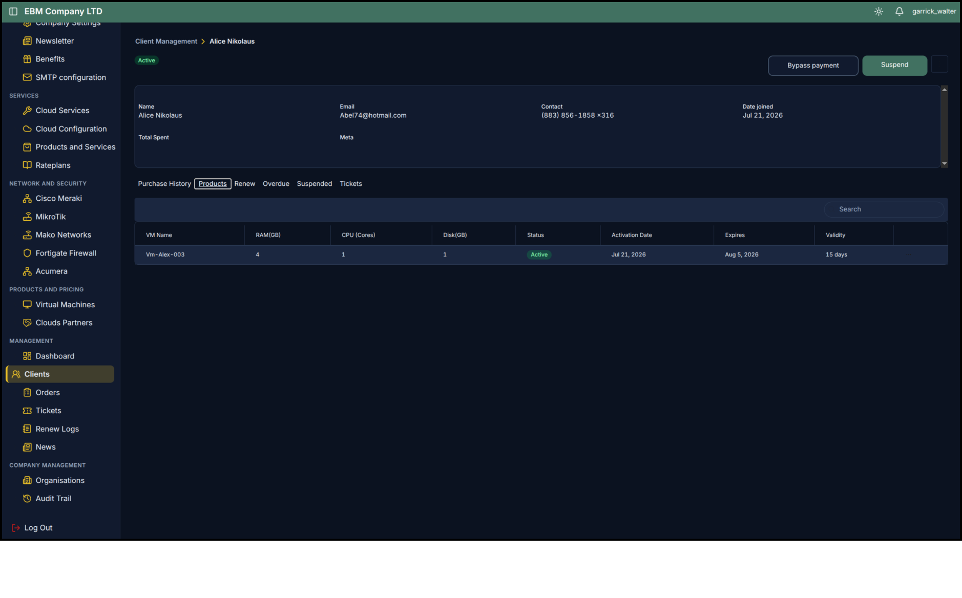 Client active products