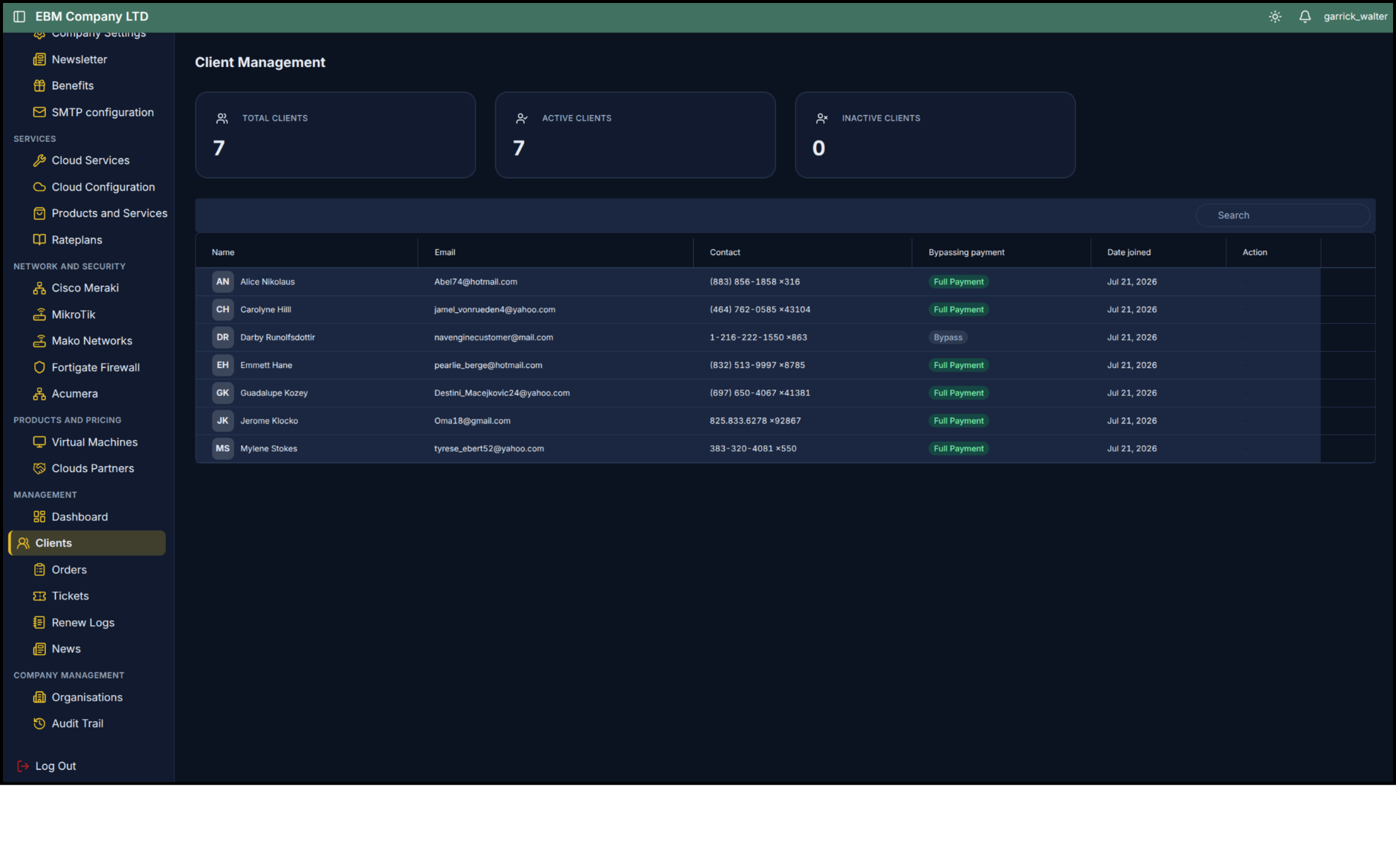 Clients page