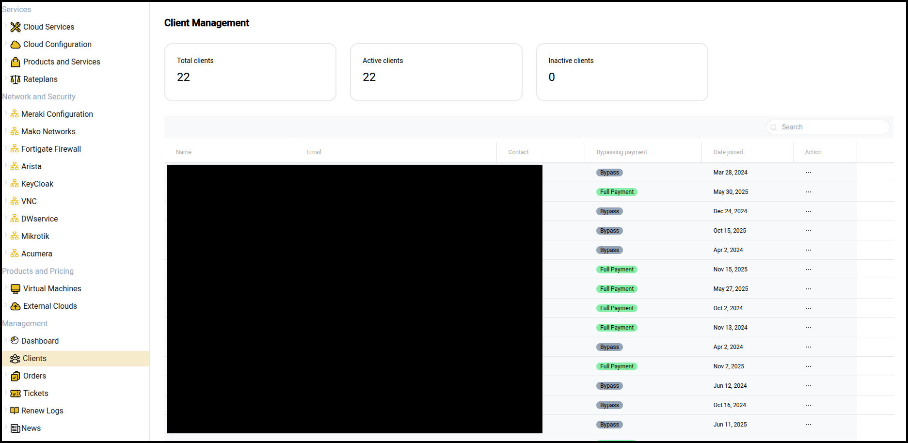 Clients page