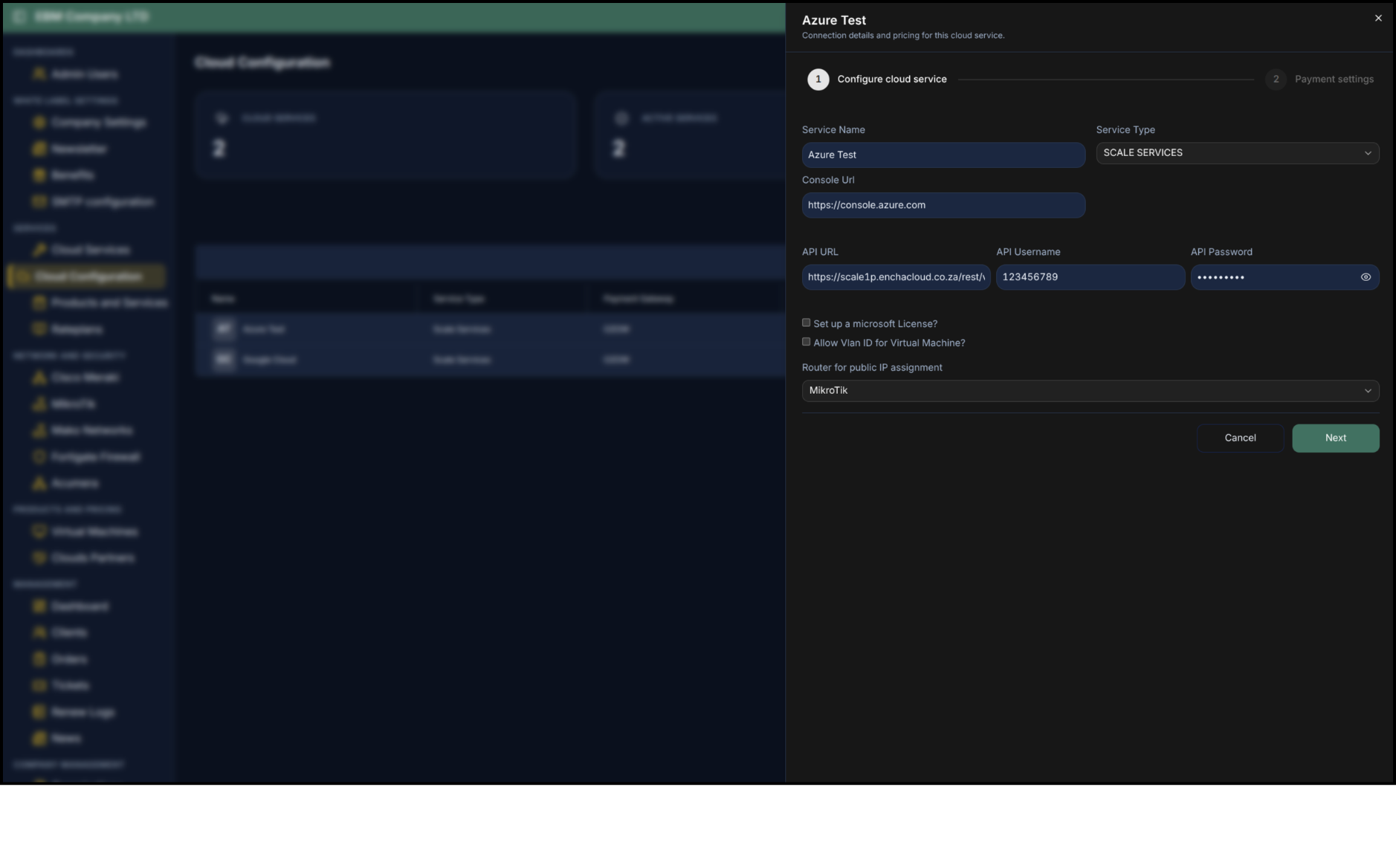 Cloud Configuration form - part 1
