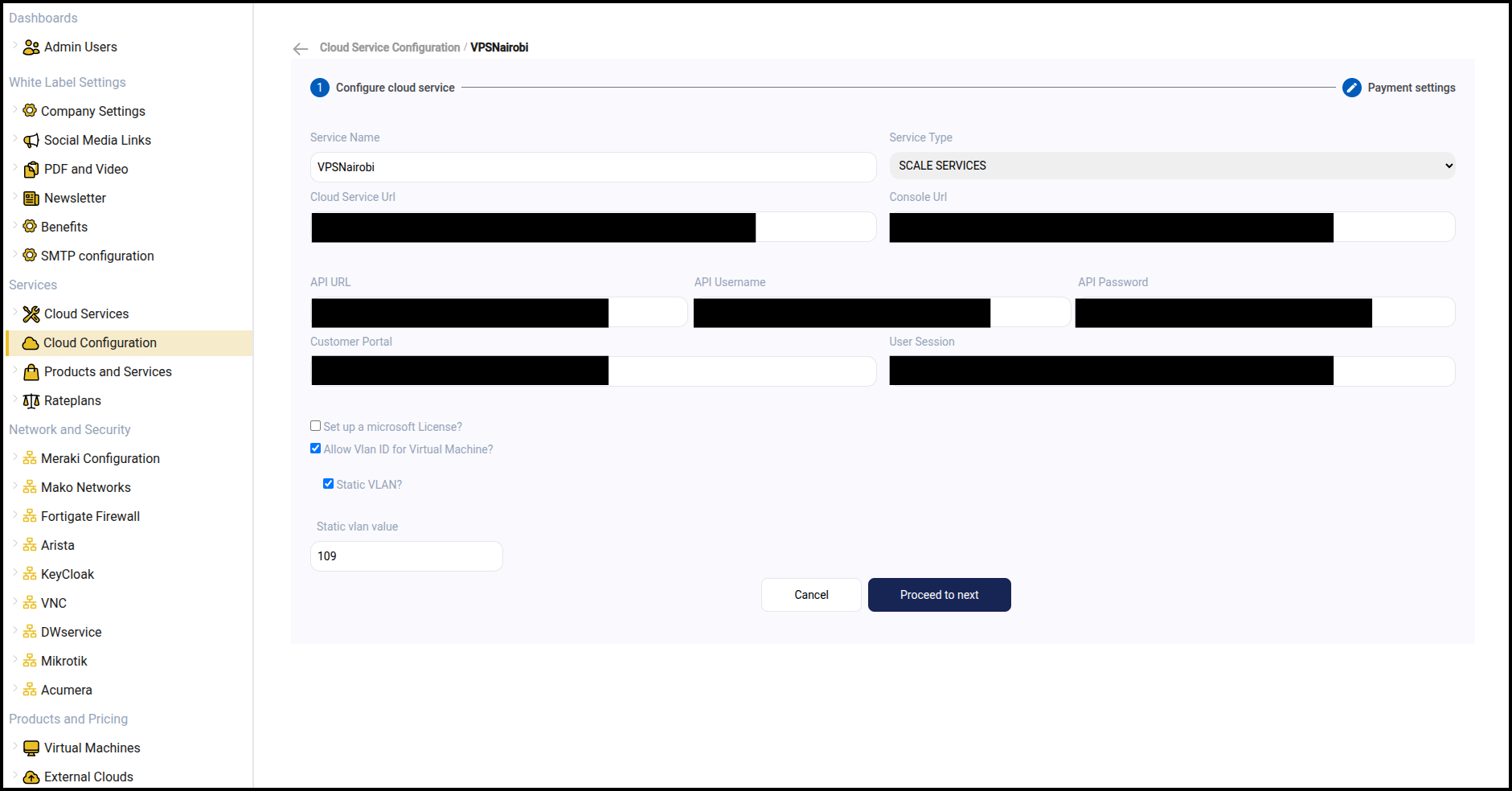 Cloud Configuration form - part 1