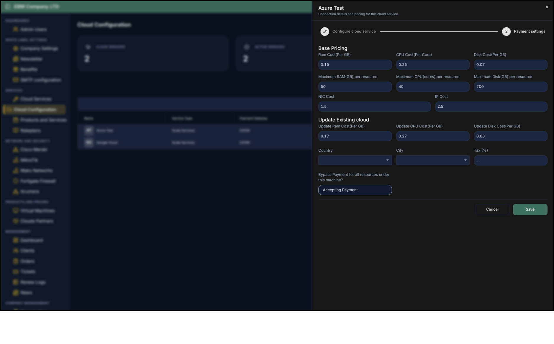 Cloud Configuration form - part 2