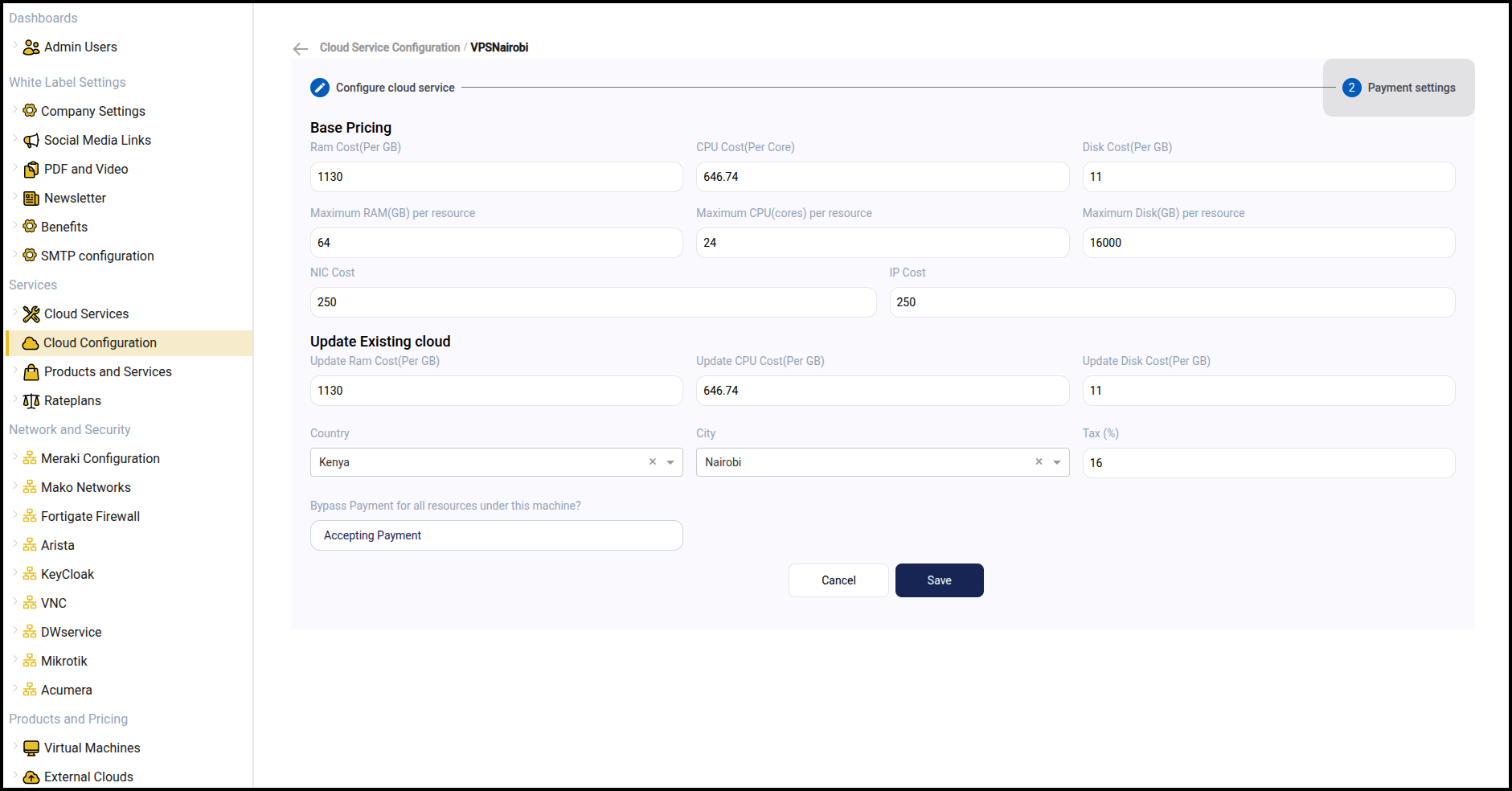 Cloud Configuration form - part 2
