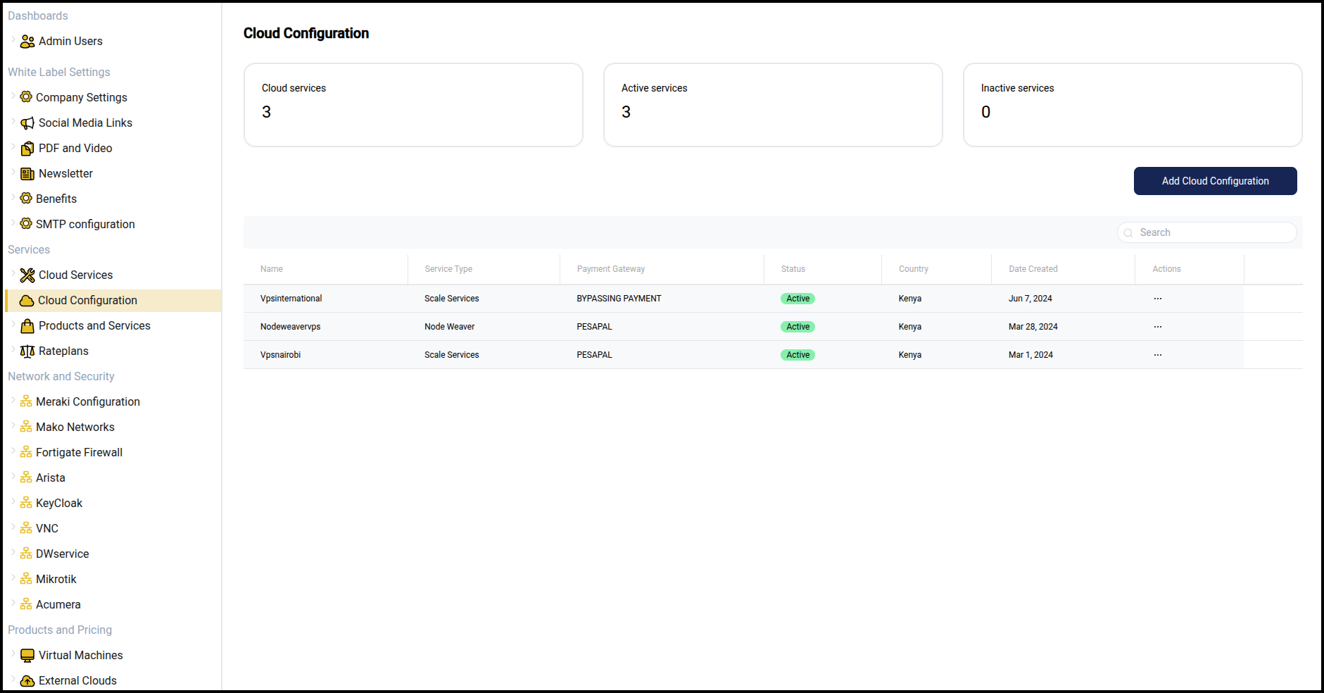 Cloud Configuration section
