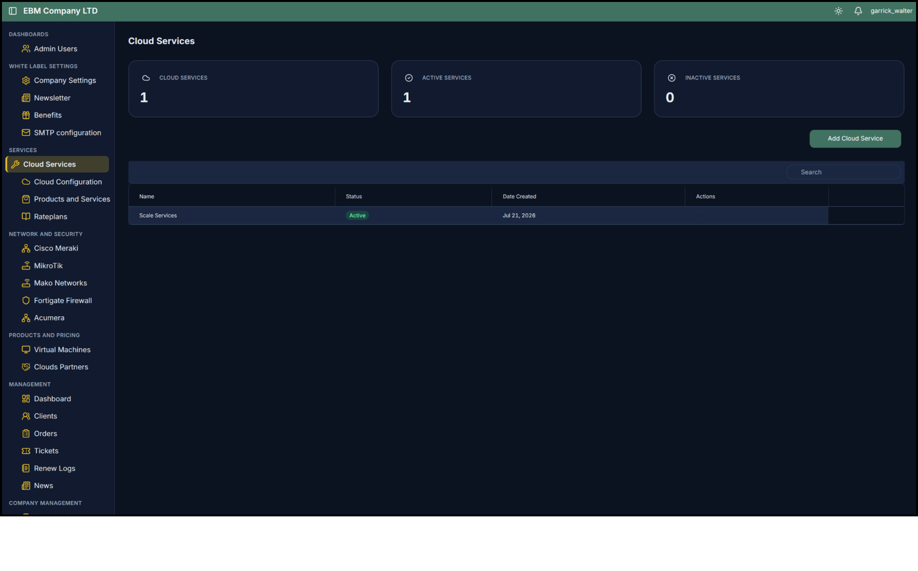 Cloud Services section