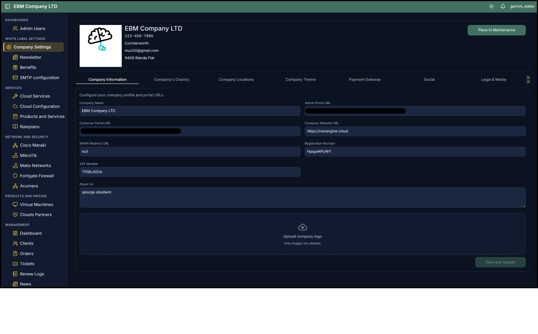 Company Information tab