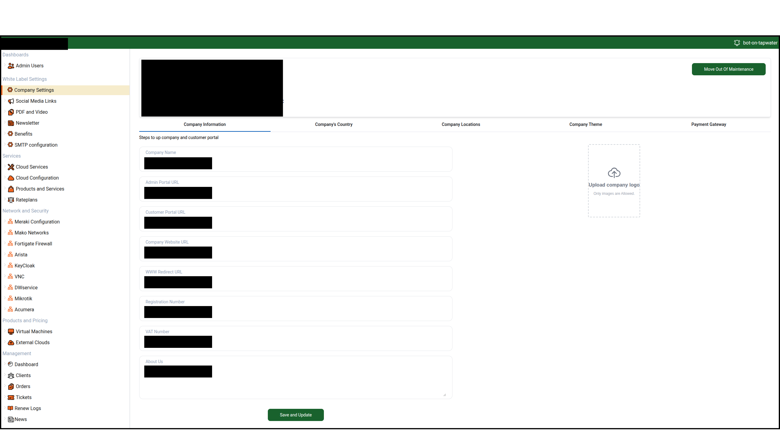 Company Information tab