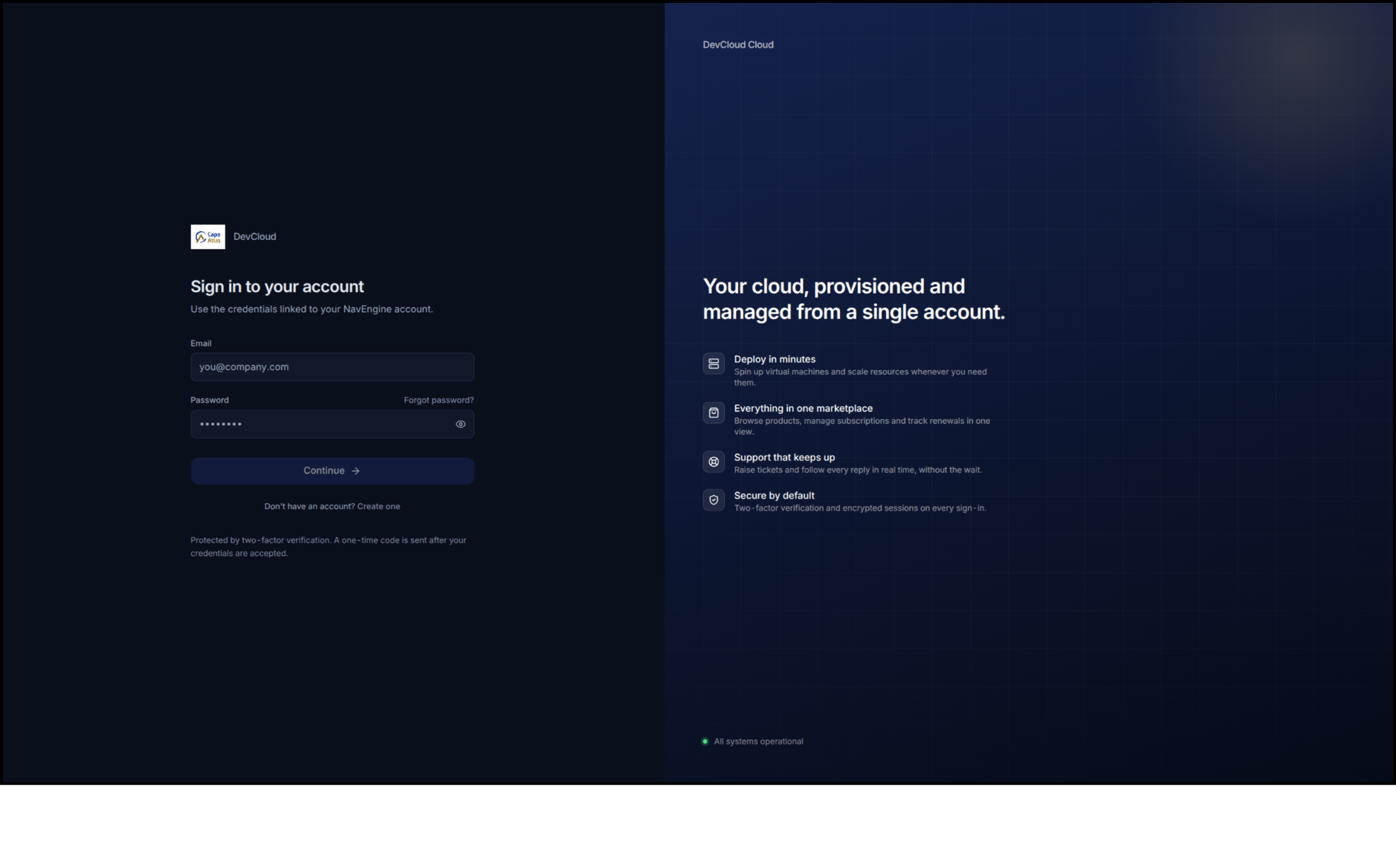 Login page