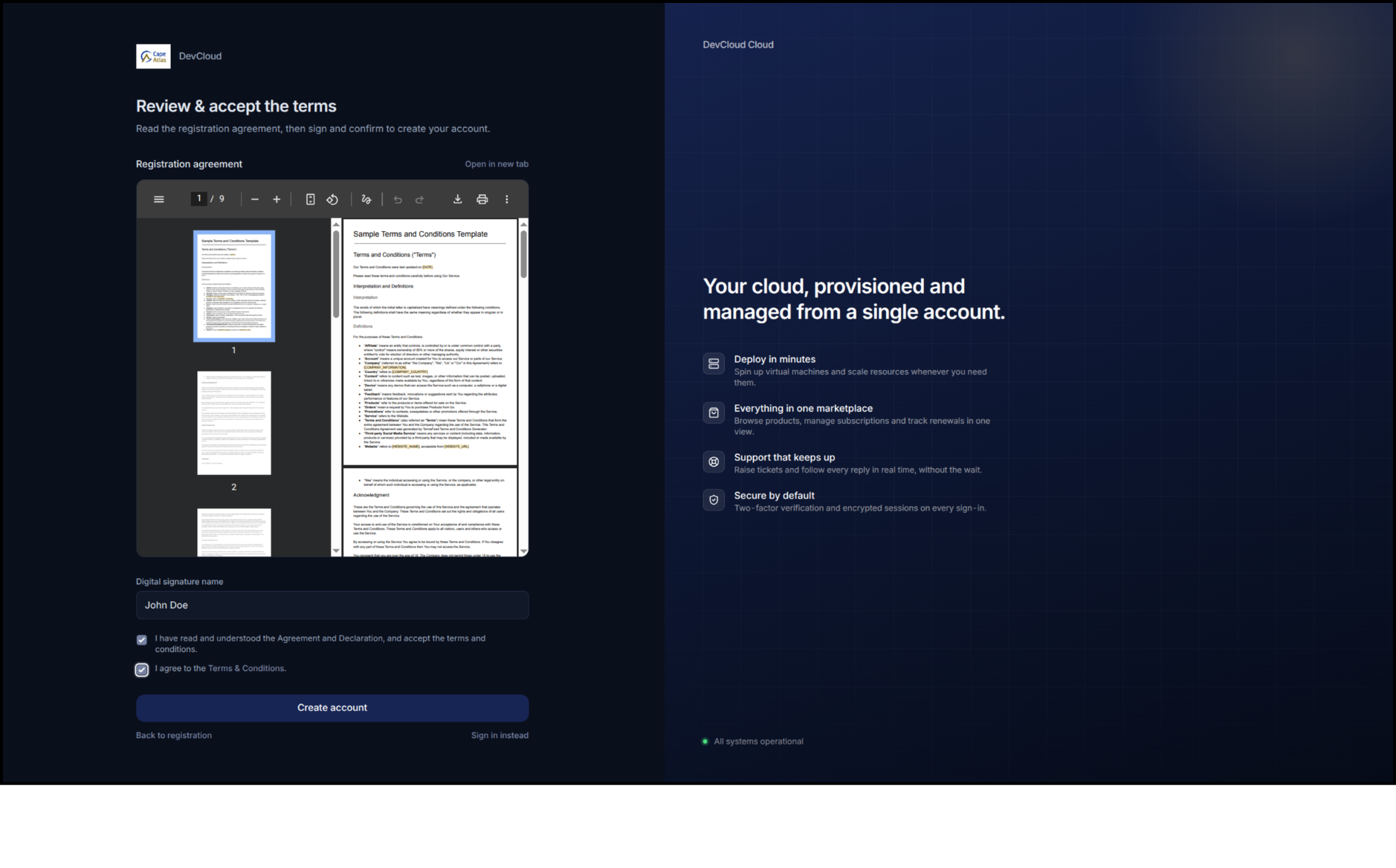 Terms and Conditions acceptance