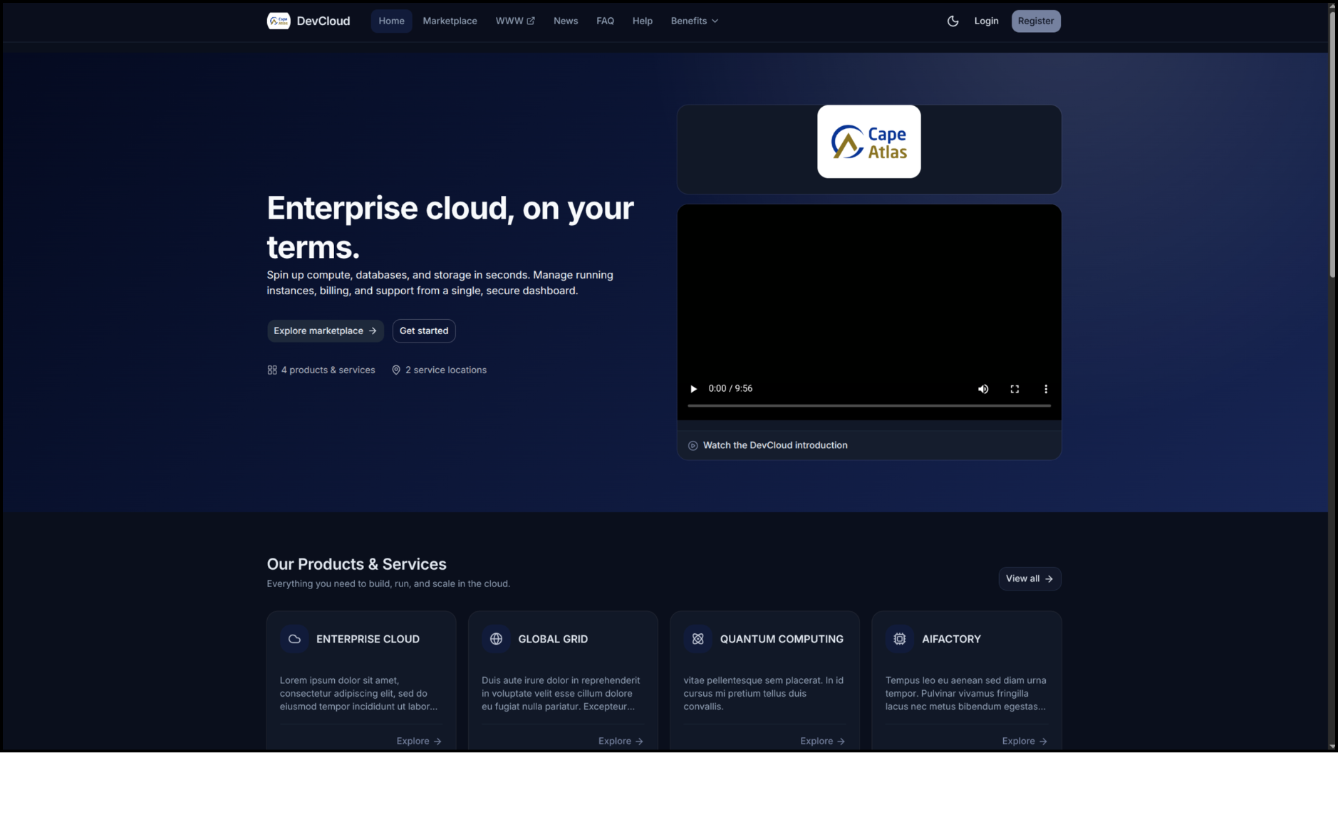 Customer Portal home showing the newly created product
