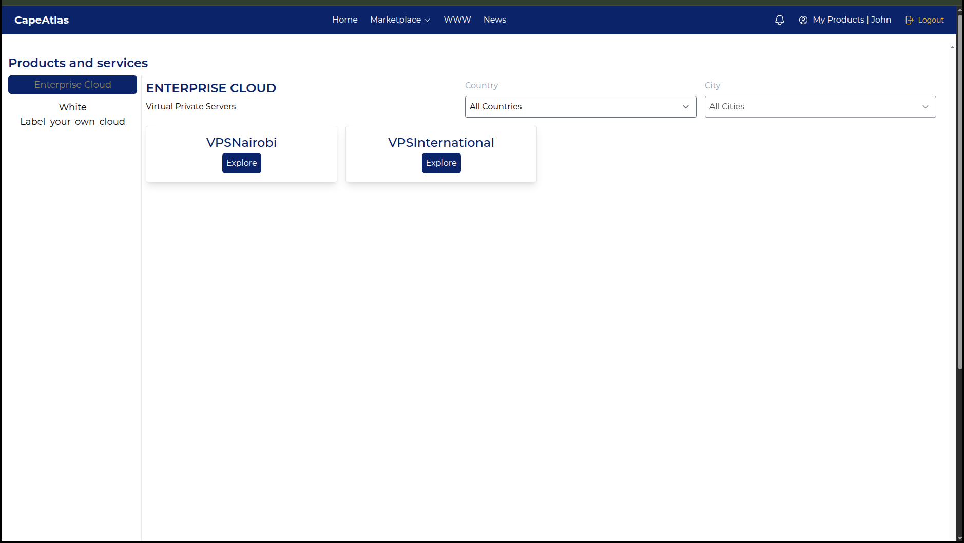 Products and Services page