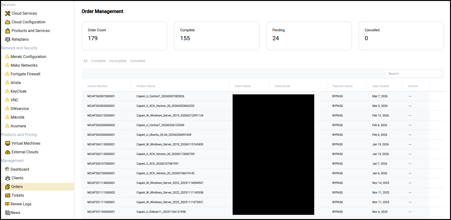Orders page