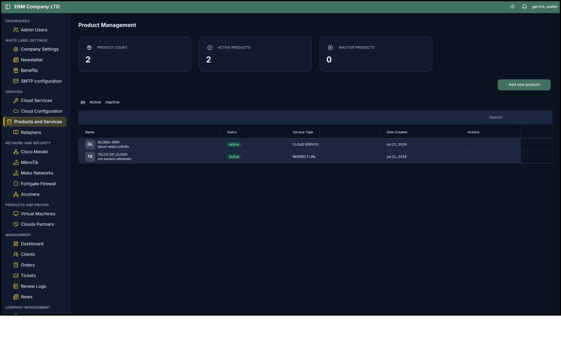 Products and Services page