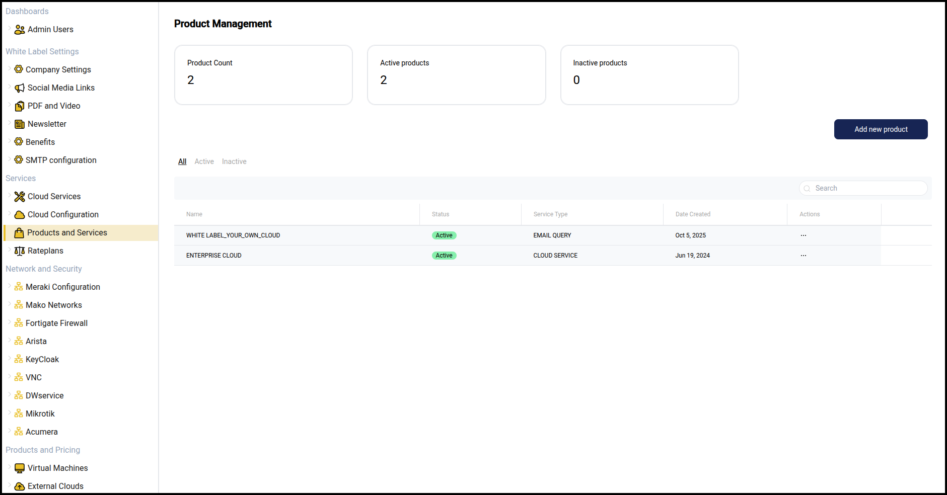 Products and Services page