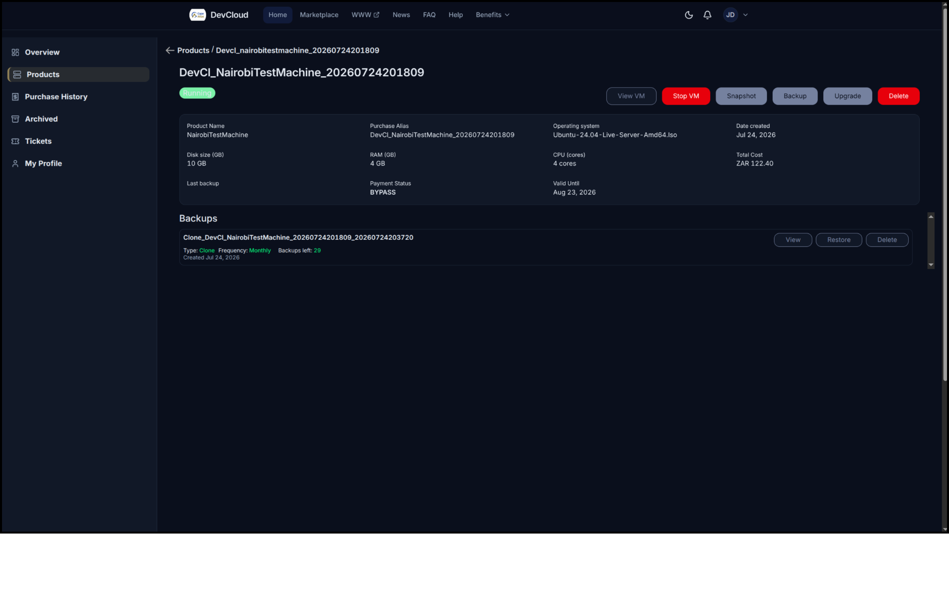 Product with a pending backup available