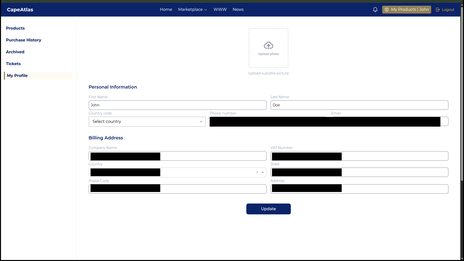 Profile settings page