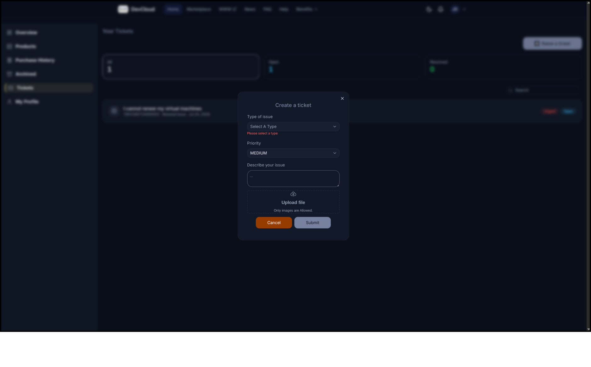 New ticket form