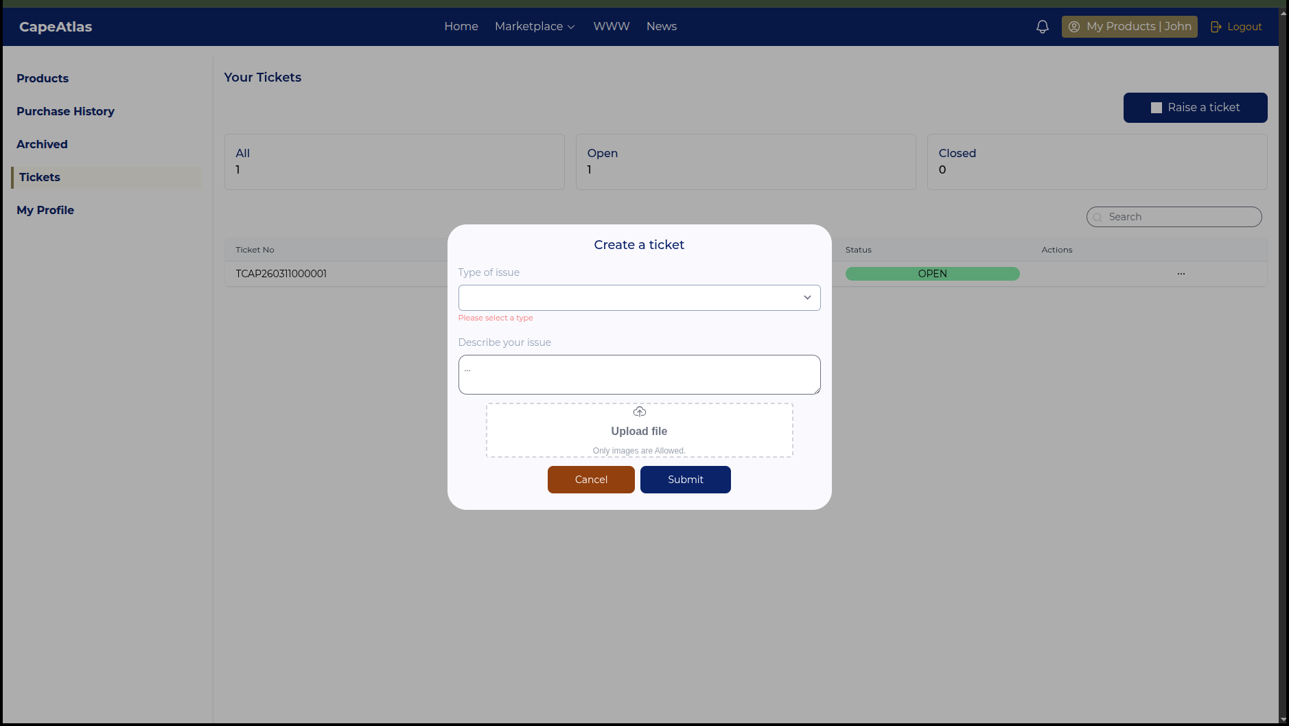 New ticket form