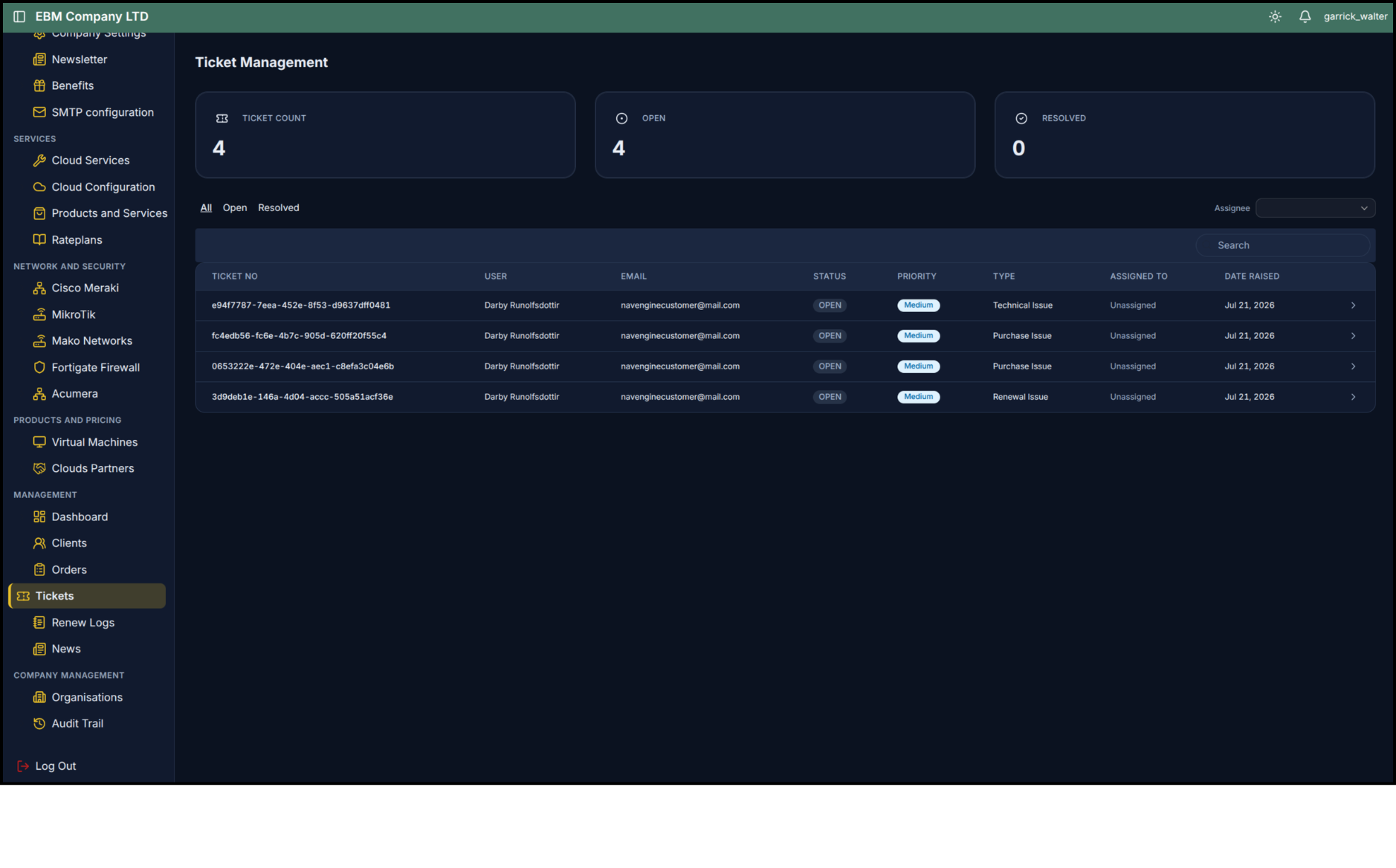 Tickets page