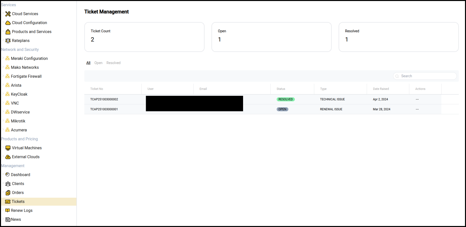 Tickets page
