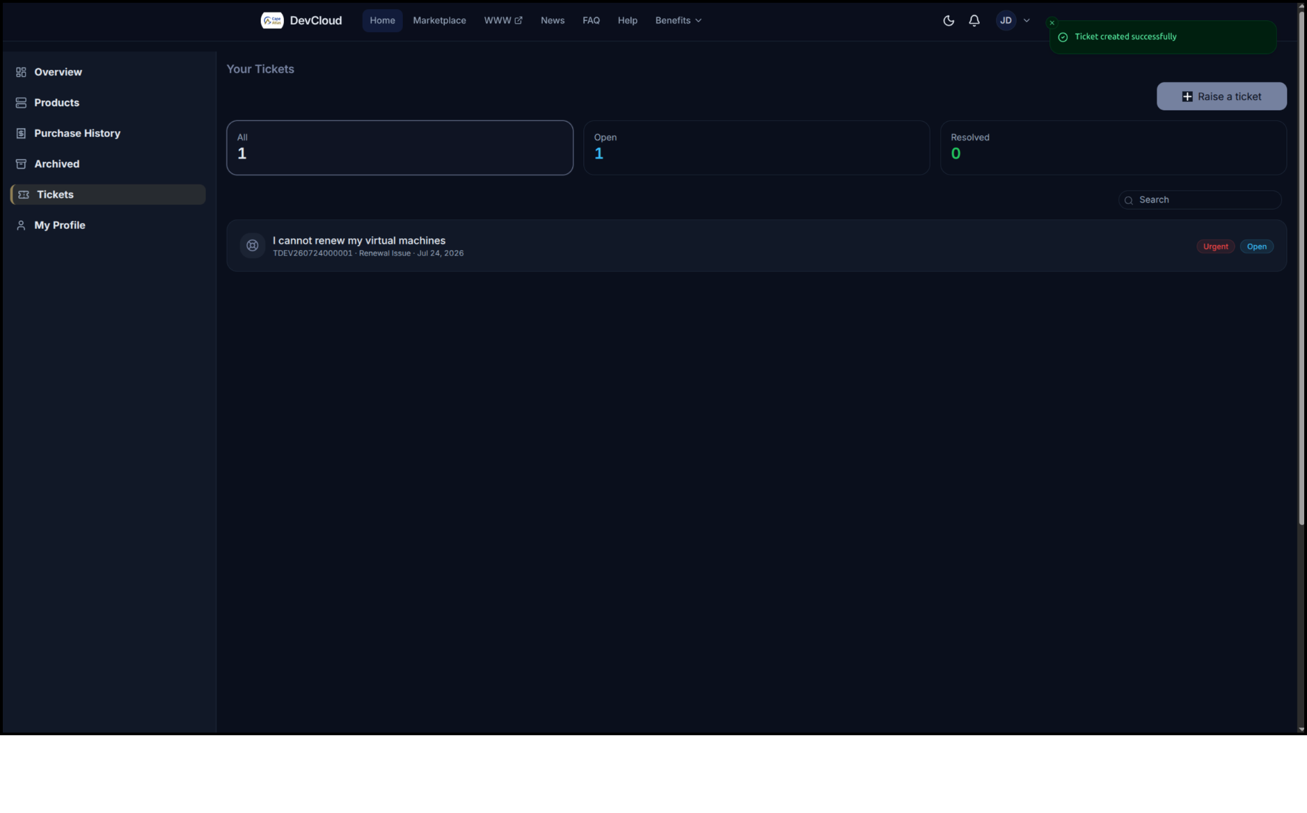 Tickets page
