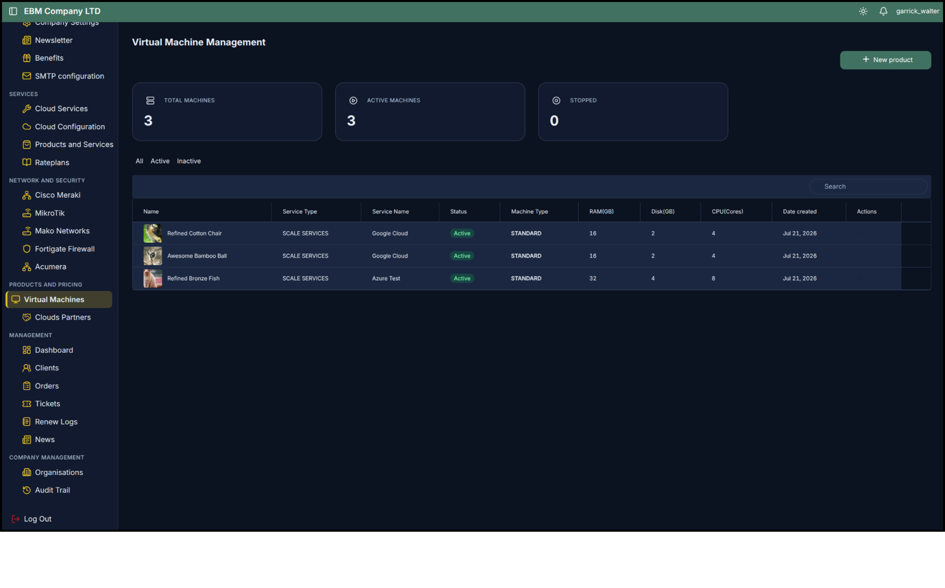 Virtual Machines page