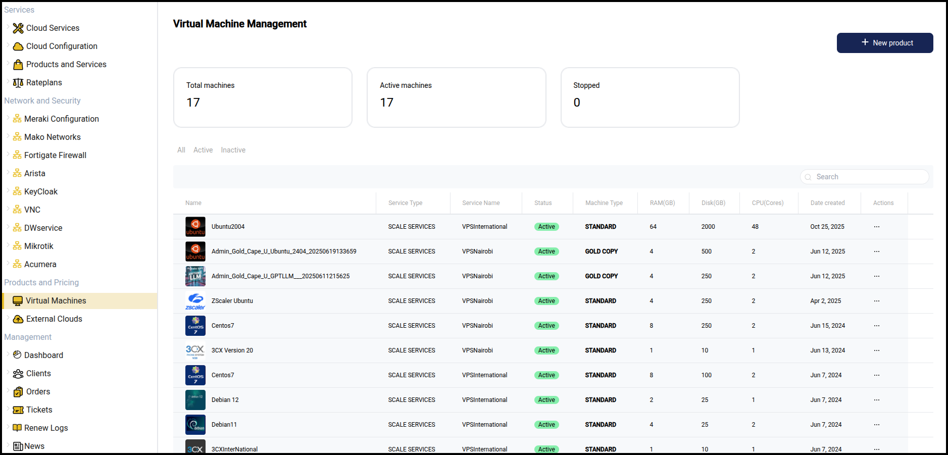 Virtual Machines page
